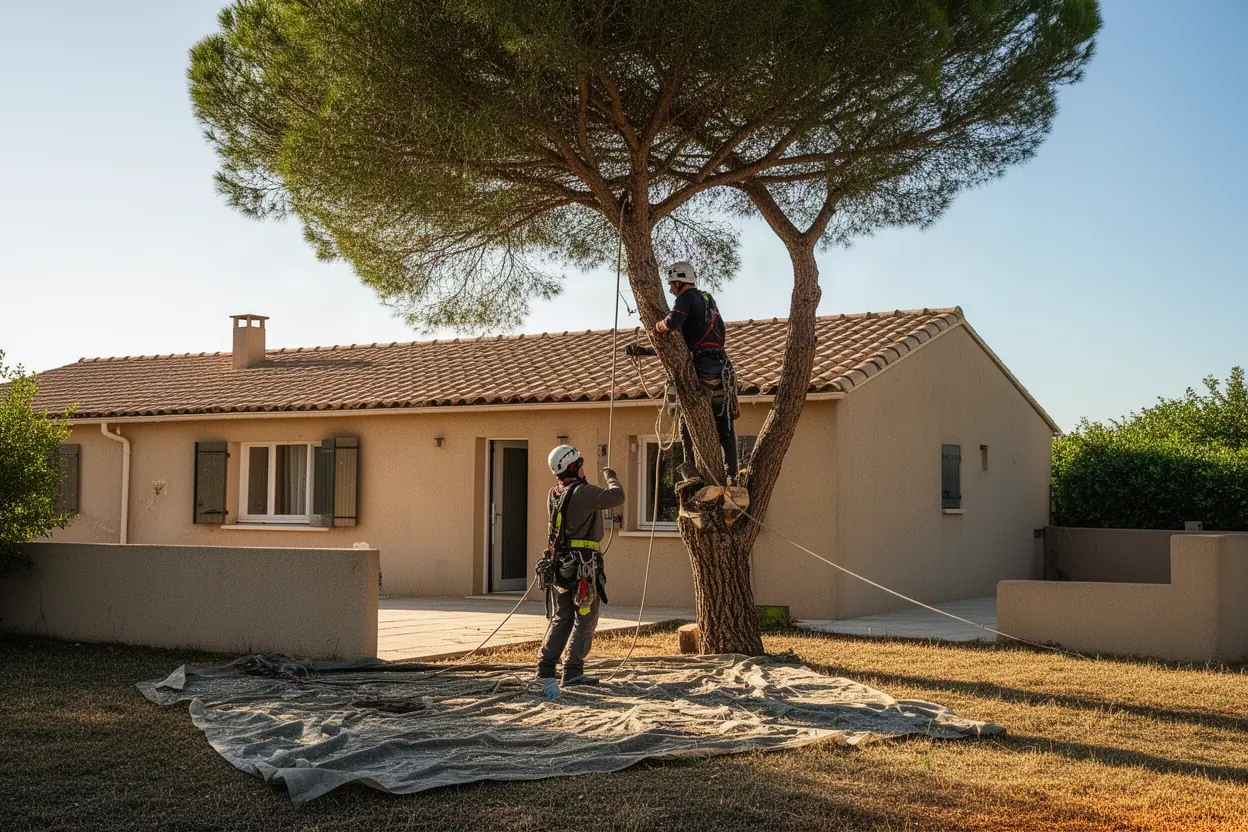 Élagueur démontant un arbre dangereux à Aix-en-Provence