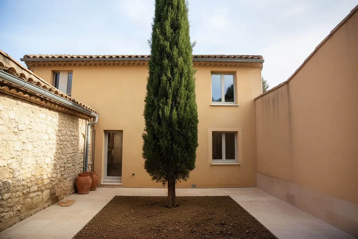 Cyprès incliné avant abattage à Aix-en-Provence