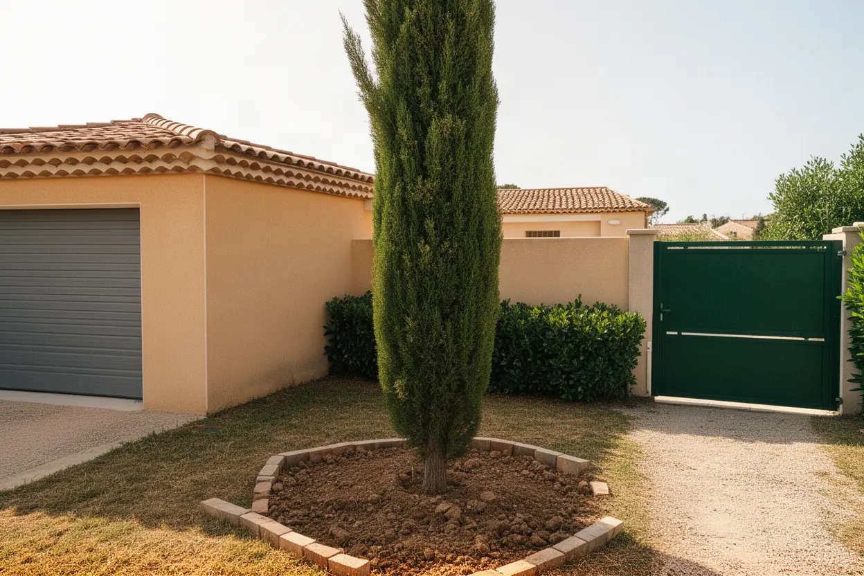 Cyprès incliné avant intervention à Meyreuil