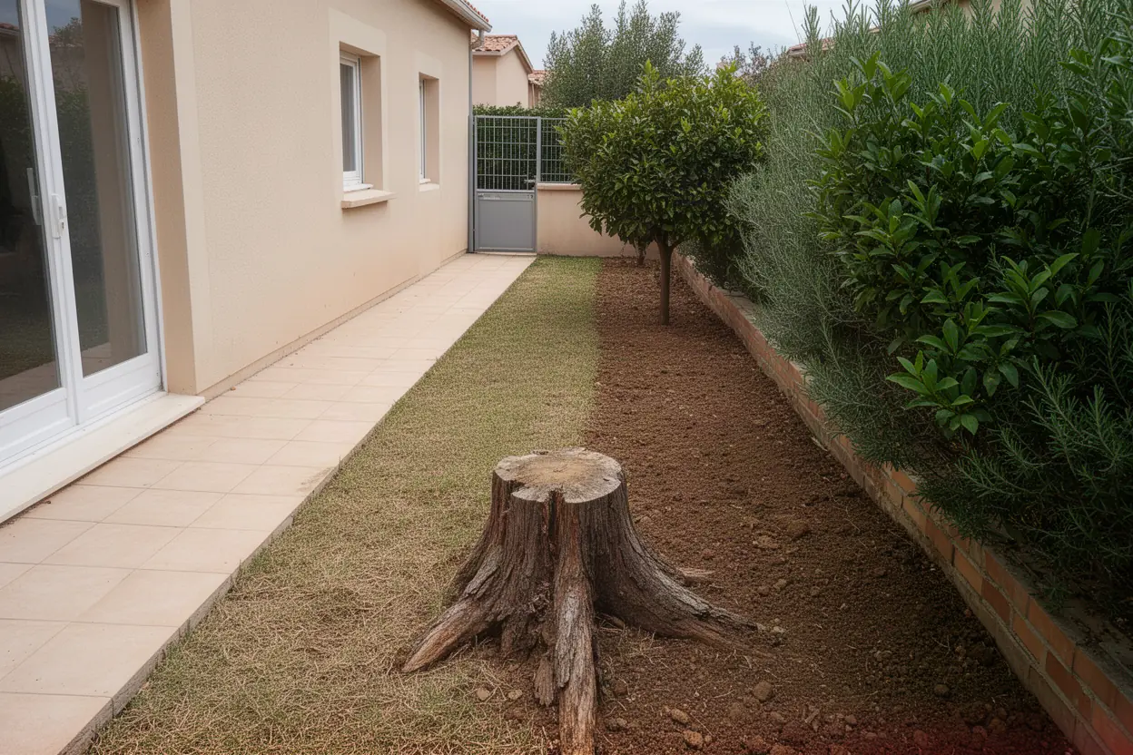 Souche gênant un passage de jardin à Gardanne