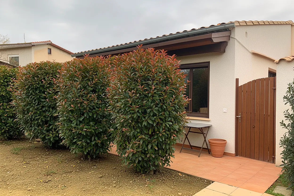Photinias aérés après taille près de la terrasse à Éguilles