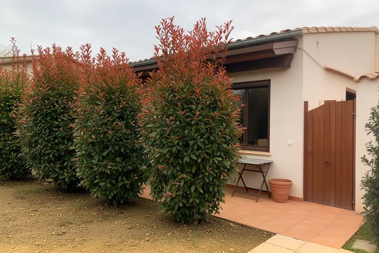Photinias épais avant éclaircie de haie à Éguilles