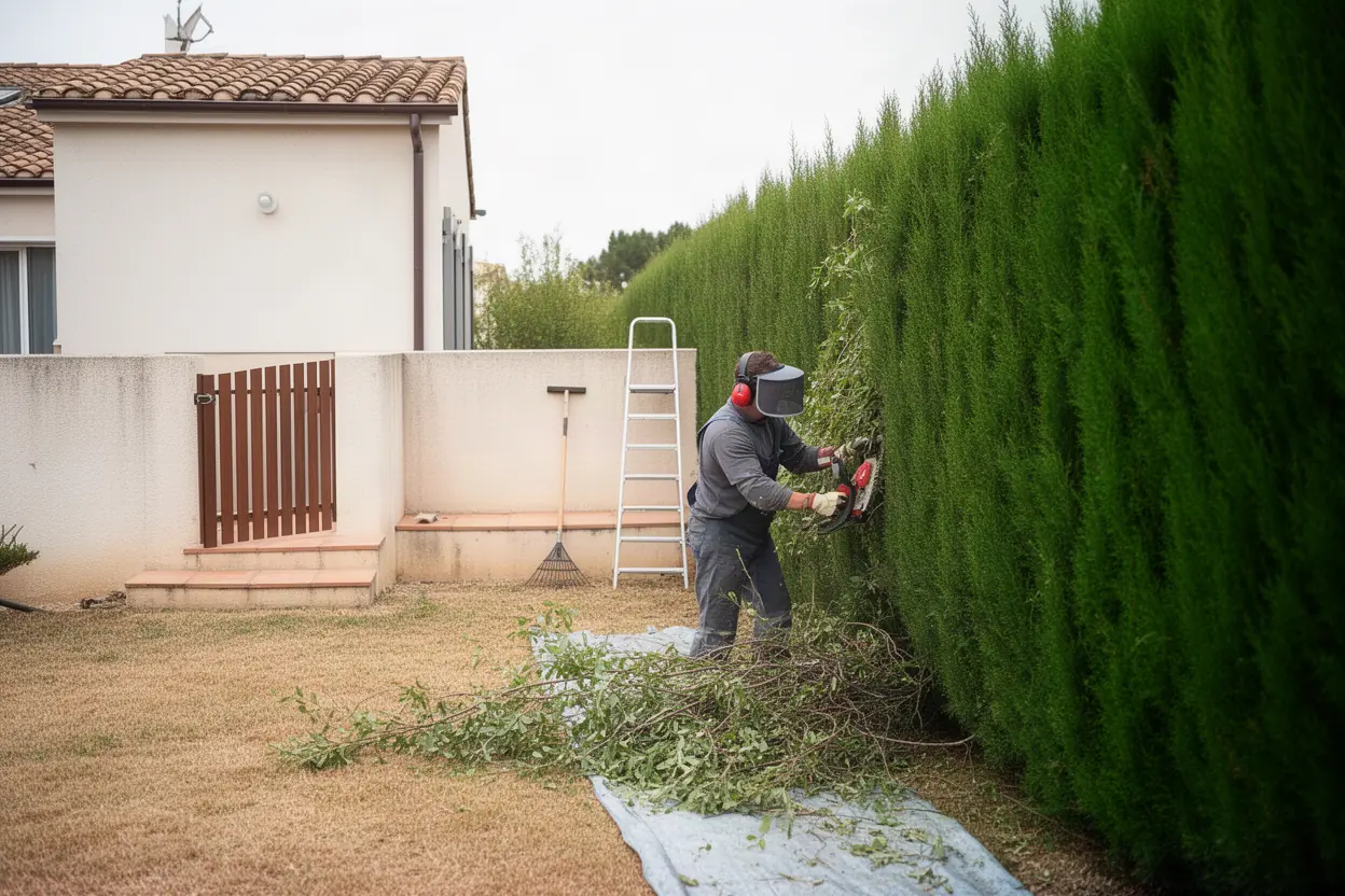 Taille régulière d'une haie de cyprès à Meyreuil